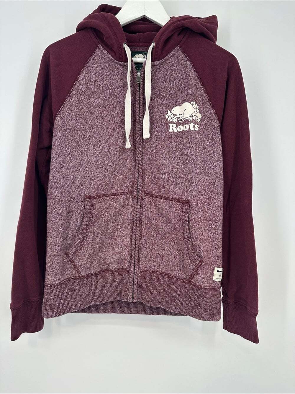 Roots Burgundy Raglan Zip Hoodie with Contrast Sleeves